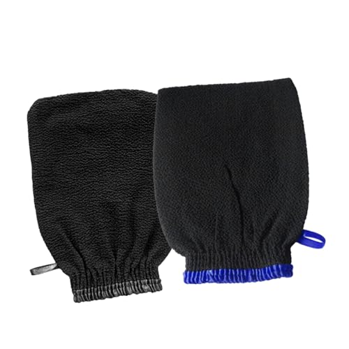 HAMPPLIES 2 Stück Peeling Badehandschuhe Einlagige Schwarze Kunstseide Dehnbar Exfolierend Schnell Trocknend Maschinenwaschbar mit Aufhängeschlaufe Geeignet für Damen und Zufällige Farbe von HAMPPLIES