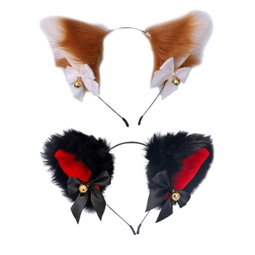 HAMPPLIES 2 Stück Plüsch Katzenohren Haarreif Weiches Tierohren stirnband mit Schleife und Glöckchen Stylische Damen Haaraccessoires für Party Fest Besondere Anlässe Leicht und Bequem zu von HAMPPLIES