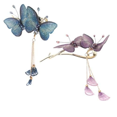HAMPPLIES 2 Stück Schmetterlings Haarspangen mit Quaste Haaraccessoires für Damen Passend für Verschiedene Anlässe und Outfits und Blau von HAMPPLIES