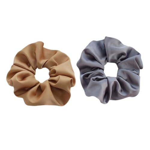 HAMPPLIES 2 Stück Seidige Haargummis Nahtlose Elastische Stoffringe Langlebige Pferdeschwanzhalter Dunkelgrau Rutschfeste Mode Haarringe für Damen und Mädchen von HAMPPLIES
