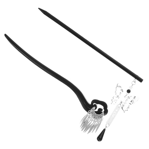 HAMPPLIES 2 Stück Teiliges Chinesische Haarnadeln aus schwarzem Holz mit Schmetterling Mondmotive Vintage Holz Haarstäbchen für Damen Zuverlässige Fixierung Eleganter Haarschmuck für von HAMPPLIES