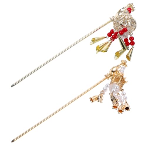 HAMPPLIES 2 Stück Teiliges Haarschmuck Leuchtenden Chinesischen Alloy Hair Chopsticks Chinesische Haarstäbchen mit Perlen und Tasseln Rutschfeste Haarnadeln für Damen Traditioneller Stil für von HAMPPLIES