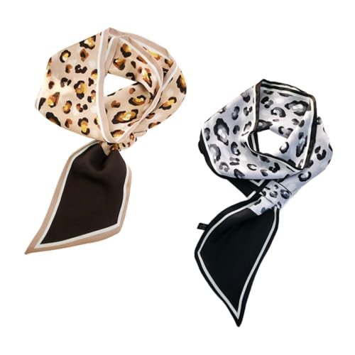 HAMPPLIES 2 Stück Teiliges Seidentuch Damen Weiches Leichtes Halstuch und Haarband mit Leopardenmuster Vielseitig Tragbar als Haarband Hals und Taschen Schal Atmungsaktiv und Bequem von HAMPPLIES