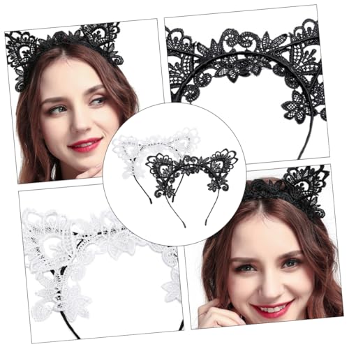 HAMPPLIES 2 Stück Teiliges Spitzen Haarband mit Katzenohren Dekorative Haarschmuck Clips Schwarz und Weiß Haaraccessoires für Damen Geeignet für Partys Halloween und Alltag von HAMPPLIES