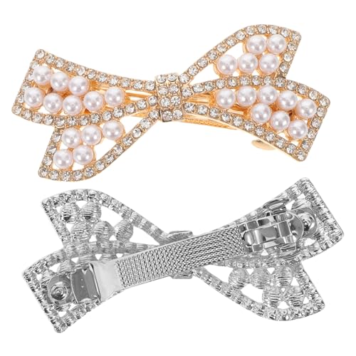 HAMPPLIES 2 Stück Teiliges Strass Haarschleifen Künstlicher Perle Federleichte Haarklammern für Damen Zuverlässiger Griff Vielseitig Einsetzbar als Brautschmuck und Modische Haarspangen von HAMPPLIES