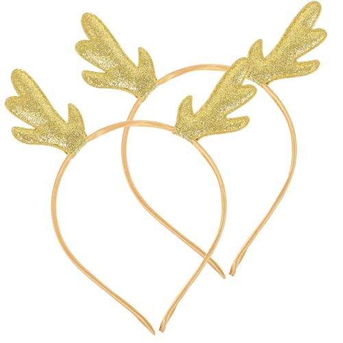 HAMPPLIES 2 Stück Weihnachts Haarreif mit Goldfarbenen Rentiergeweihen und Weißen Bändern Dekorativ Leichtes Stirnband für Party Karneval Festliche Anlässe Auffälliger Haarschmuck für Damen von HAMPPLIES