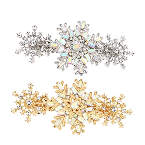 HAMPPLIES 2 Stück Weihnachts Schneeflocken Haarklammern mit Strass für Damen Festliche Haaraccessoires in Gold und Silber für Verschiedene Frisuren und Besondere Anlässe von HAMPPLIES
