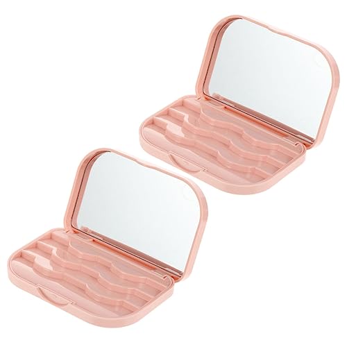 HAMPPLIES 2 Stück Wimpern Aufbewahrungsbox Tragbare Wimpern Organizer mit Spiegel Einfache Handhabung für Unterwegs Rosa Kunststoffbox von HAMPPLIES