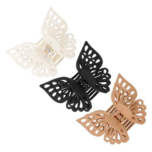 HAMPPLIES 3 Stück Große Schmetterlings haarklammern Leichte Doppellagige Haarkrallen für Frauen Schmerzfreier Sitz für Dickes und Feines Haar Vielseitiges Haaraccessoire für Alltag Party von HAMPPLIES