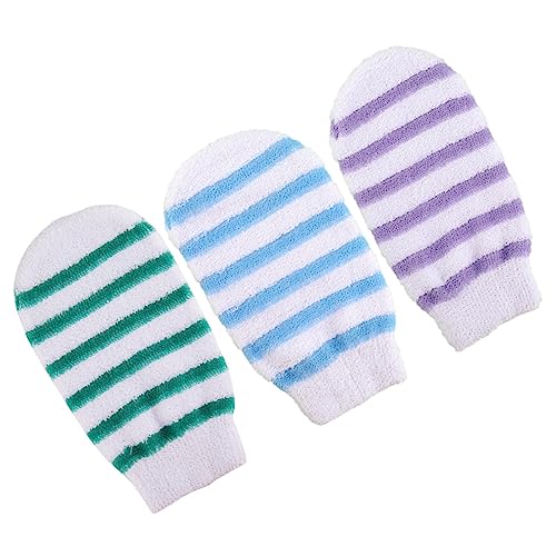 HAMPPLIES 3 Stück Peelinghandschuhe aus Leichtem Material Doppelseitig Verwendbar Hautreinigende Badehandschuhe für Damen und Herren Sanftes Körperpeeling und Verbesserte Zufällige Farbe von HAMPPLIES