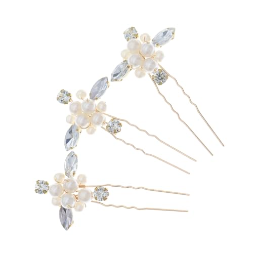 HAMPPLIES 3 Stück Teiliges Braut Haarnadeln mit Strass U Förmige Goldene Blumen Haarspangen für Hochzeit Party Abschlussball Eleganter Haarschmuck für Damen Fester Sitz sanft zum Haar von HAMPPLIES