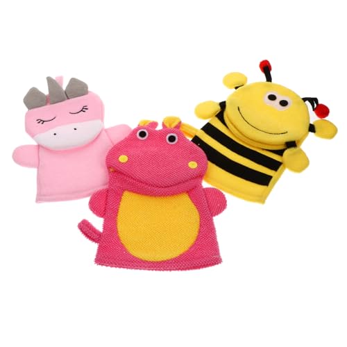 HAMPPLIES 3 Stück Teiliges Cartoon Körperpeelingset Exfolierende Bad Handschuhe für Junge Mädchen und Kleinkinder Weiche Massage Schwämme für Tägliche Anwendung Geeignet für Neugeborene von HAMPPLIES