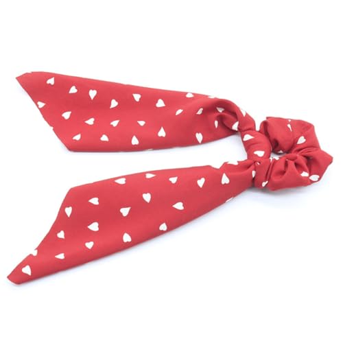 HAMPPLIES 3 Stück Teiliges Haargummi Damen mit Herzmotiv Elastische Ponytail Holder mit Schleifenband Schonend für Haare Haarschmuck für Alltag Party und Weihnachten in Rot von HAMPPLIES