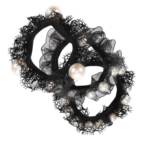 HAMPPLIES 3 Stück Teiliges Haargummi Elastischem Spitzenband und Perlendekor Sanft zum Haar Vielseitig Einsetzbar für Alltag und Festliche Frisuren Modischer Haarschmuck für Mädchen von HAMPPLIES