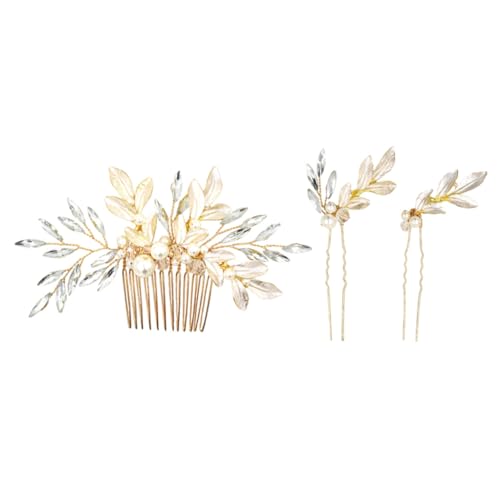 HAMPPLIES 3 Stück Teiliges Haarnadel Set mit Strasssteinen und Perlen Goldfarbene Haarforke Einfach zu Befestigen Geeignet für Frauen und Mädchen Eleganter Haarschmuck für Besondere Anlässe von HAMPPLIES