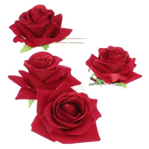 HAMPPLIES 3 Stück Teiliges Haarschmuck mit Roter Rosenblüte Langlebige Haarnadel Haarkamm und Haarschieber Eleganter Haarschmuck für Frauen und Mädchen Geeignet für Hochzeit Party und von HAMPPLIES