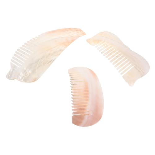 HAMPPLIES 3 Stück Teiliges Natürliche Muschel Haarkämme Zähne Handgefertigt Dekorative Pocket Combs für Frauen und Mädchen Dickes Lockiges Haar Nass oder Trocken von HAMPPLIES