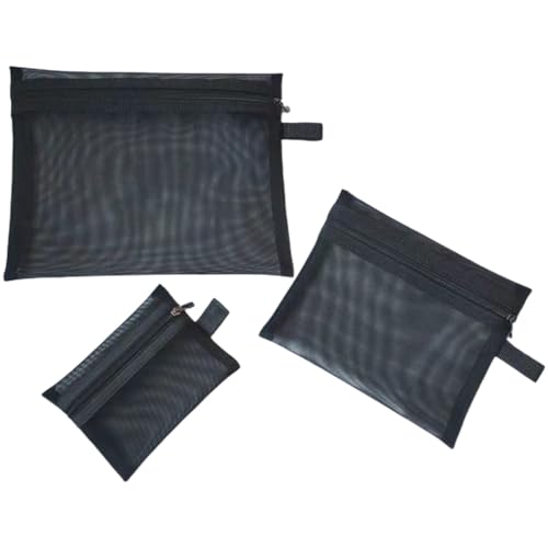 HAMPPLIES 3 Stück Teiliges Set Mesh Kosmetiktaschen für Damen Tragbare Reißverschluss Aufbewahrungstaschen für Reisen Pflegeprodukte Make Up Leicht von HAMPPLIES