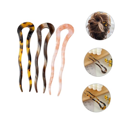 HAMPPLIES 3 Stück Teiliges U förmiges Haargabel Acetat Modische Haarspangen in Rosé Dunkelbraun und Leopardenmuster für Damen Sanfte Fixierung für Dutt und Hochsteckfrisuren bei Festen und von HAMPPLIES