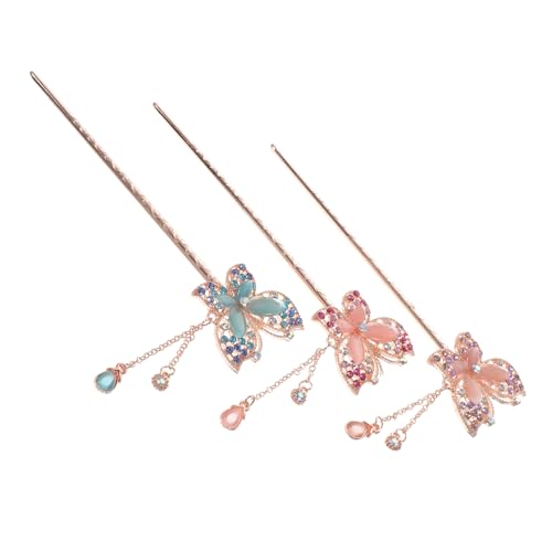 HAMPPLIES 3 Stück Teiliges Vintage Butterfly Haarschmuck aus Langlebiger Legierung Stilvolle Chinesische Haarnadeln für Stilvolle Hochsteckfrisuren Leicht und Attraktiv für Damen und Partys von HAMPPLIES