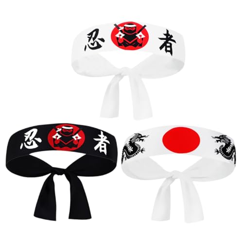 HAMPPLIES 3 Stücke Teiliges Samurai Stirnband Japanisches Ninja Kopfband für Herren und Damen Modisch Funktional Vielseitig für Sport und Alltag Traditionelles Japanisches Design von HAMPPLIES