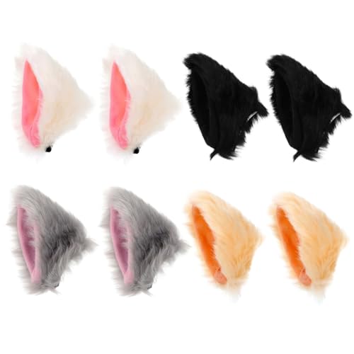 HAMPPLIES 4 Paare Plüsch Katzenohren Haarklammern Flauschige Cat Ear Hair Clips in Hellgrau Beige Leicht und Bequem für Cosplay Karneval Themenpartys und Fotoshootings von HAMPPLIES