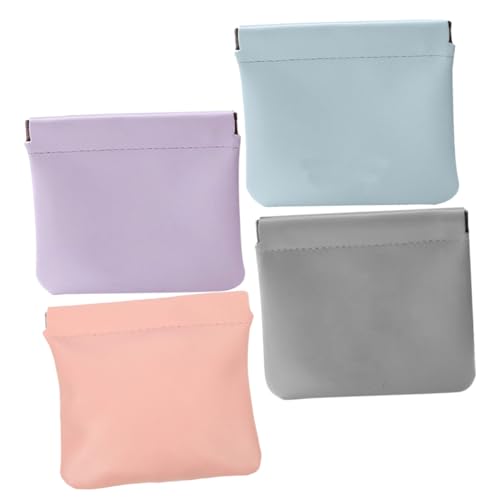 HAMPPLIES 4 Stck Teiliges Selbstschließendere Kosmetiktasche aus PU Tragbare Make Up Tasche für Damen Wasserdichtes Design Himmelblau Rauchrosa Helllila für Reisen und Täglichen Gebrauch von HAMPPLIES