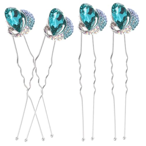 HAMPPLIES 4 Stck Teiliges U förmiges Haarnadeln mit Blauen Strasssteinen Leichte Metall haarspangen für Frauen Eleganter Brautschmuck Festlicher Haarschmuck für Hochzeit und Besondere von HAMPPLIES
