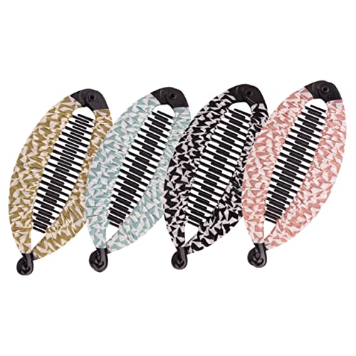 HAMPPLIES 4 Stück Bananen Haarspangen für Damen Teilig Dekorative Clips für Langes Lockiges und Dickes Haar aus Sicherem und Stoff Design Verschiedenen Geometrischen Mustern von HAMPPLIES