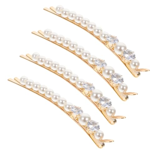 HAMPPLIES 4 Stück Elegante Perlen Haarklammern mit Strassbesatz Modischer Haarschmuck für Frauen und Teens Rutschfeste Haarnadeln für Dünnes Haar zum Fixieren von Ponyfransen und von HAMPPLIES