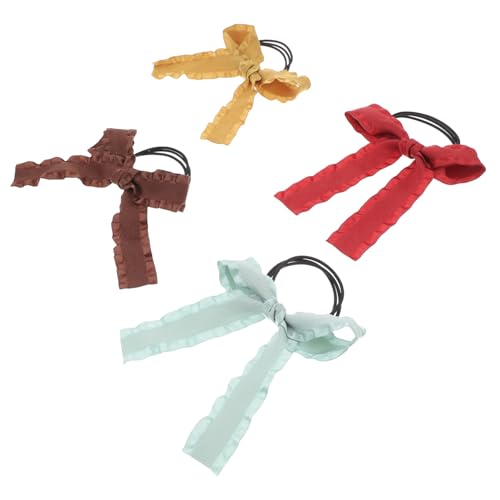 HAMPPLIES 4 Stück Haargummis mit Schleife Elastische Haarbänder in Farben Kaffee Senfgelb Braun Dehnbar Ponytail Holder für Mädchen und Frauen Modisches Haarzubehör von HAMPPLIES
