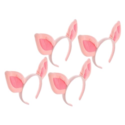 HAMPPLIES 4 Stück Rosa Schweinchen Ohren Haarreif Weiches Plüsch Stirnband Elastisch Süßes Tierkostüm Accessoire für Karneval Halloween Cosplay und Party Dekoration von HAMPPLIES