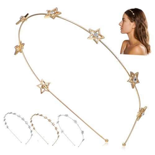 HAMPPLIES 4 Stück Strass Stern Stirnband mit Fünf Punkte Sternen in Gold und Silber Modischer Haarschmuck für Braut Hochzeit Party und Festliche Anlässe und Bequemes Design von HAMPPLIES