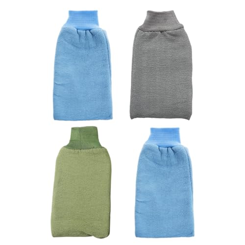HAMPPLIES 4 Stück Teiliges Badetuch Waschhandschuhen Weiche Baumwoll polyester mischung Hautschonend zur Körperreinigung und Peeling Komfortabel mit Handgelenkverschluss für Zufällige Farbe von HAMPPLIES