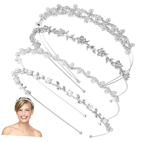 HAMPPLIES 4 Stück Teiliges Braut Hochzeit Stirnband mit Funkelnden Strasssteinen und Perlen Eleganter Haarschmuck für Braut und Festliche Anlässe Bequem und Stabil Tragbar Vielseitig von HAMPPLIES