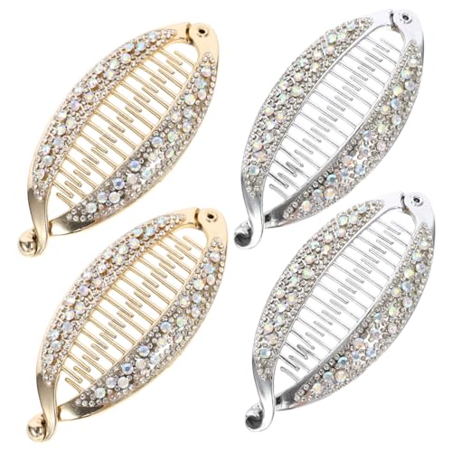 HAMPPLIES 4 Stück Teiliges Fischform Bananen Haarclip in Gold und Silber Fester Griff Modischer Pferdeschwanzhalter für Langes und Kurzes Haar Langlebige Haarklammern für Damen von HAMPPLIES