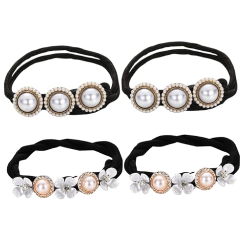 HAMPPLIES 4 Stück Teiliges Haarschmuck Elastischen Perlen blumen haargummis Vielseitige Ponytail halter Robuste Dutt accessoires für Frauen und Mädchen Modisch und Langlebig von HAMPPLIES