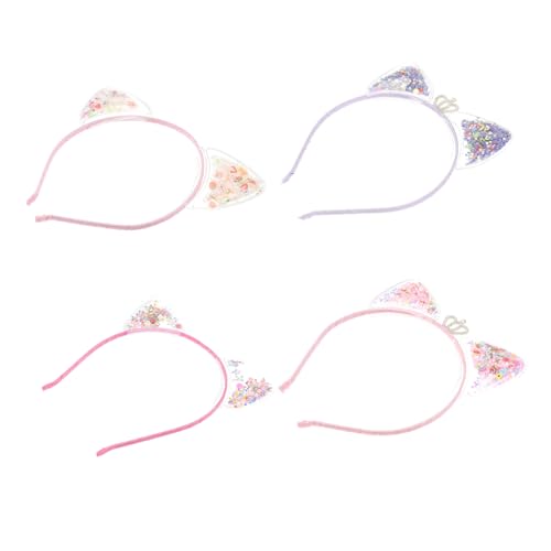 HAMPPLIES 4 Stück Teiliges Mädchen Haarschmuck Dekorative Haarreifen mit Katzenmotiv Rutschfeste Haarbänder in Weiß Flieder und Komfortabel und Langlebig für Outdoor und Party von HAMPPLIES