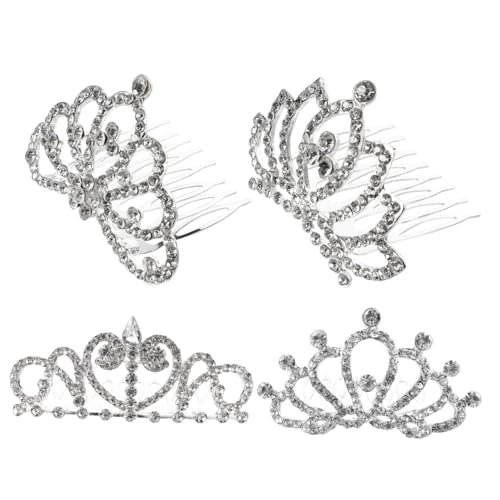 HAMPPLIES 4 Stück Teiliges Mädchen Haarschmuck mit Funkelnden Strass Diademen und Kämmen Legierte Prinzessin Tiara mit Kristallverzierung Stilvolles Zubehör für Geburtstag Hochzeit und von HAMPPLIES