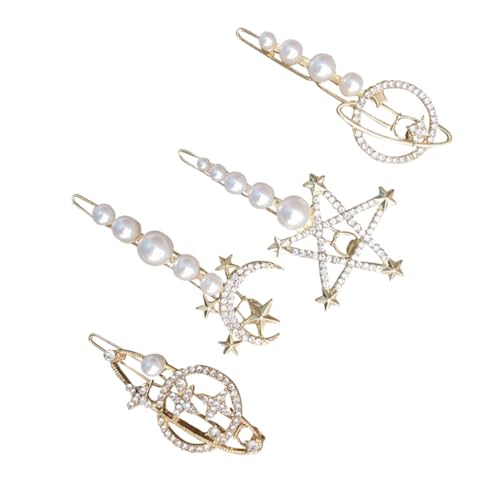 HAMPPLIES 4 Stück Teiliges Mädchen Haarspangen mit Perlen und Planet Mond Design Modische Haarklammern für Party Hochzeit Alltag Kreativer Haarschmuck für Verschiedene Frisuren von HAMPPLIES