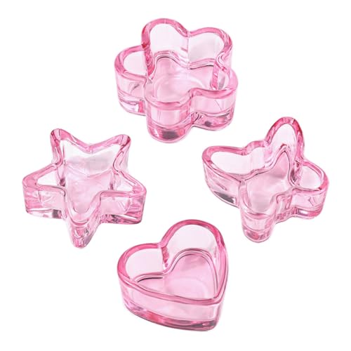 HAMPPLIES 4 Stück Teiliges Nageldesign mit Rosa Kristallglas Dappen Dish Maniküre Nail Art Schalen in Schmetterling Blume Herz und Stern Stilvolle Aufbewahrung für Acryl Nagelliquid von HAMPPLIES
