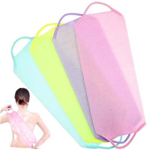 HAMPPLIES 4 Stück Teiliges Peeling Badetuch Dehnbarer Rücken Waschlappen Sanfter Körper Schrubber Farbige Duschhandtücher für Tiefenreine Haut Angenehm Langlebig Spa von HAMPPLIES