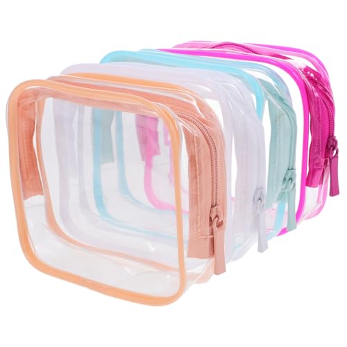 HAMPPLIES 4 Stück Teiliges Transparentes Kosmetiktaschen Reise Kulturbeutel mit Reißverschluss Portable Make Up Organizer für Flugzeug Kabinengepäck Großes Fassungsvermögen in Weiß Blau von HAMPPLIES