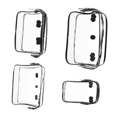 HAMPPLIES 4 Stück Teiliges Transparentes Reise Organizer mit Reißverschluss Leichte Kulturtasche aus Robustem Kunststoff Durchsichtige Kosmetiktasche für Urlaub und Business Schwarzes von HAMPPLIES