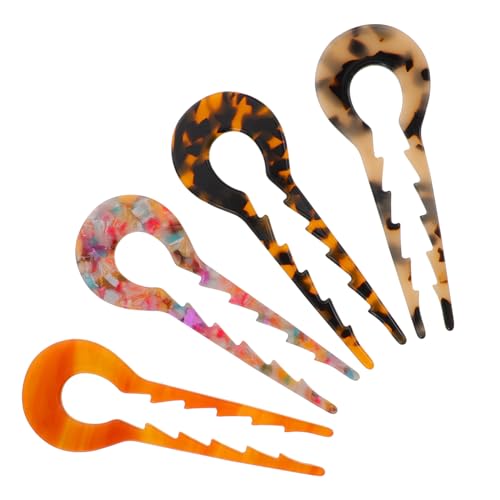 HAMPPLIES 4 Stück Teiliges U Förmige Acetat Haarnadeln für Damen Rutschfeste Haarspangen in Kaffee Beige Schildpatt und Muster Fester Sitz für Duttfrisuren und Modischer Haarschmuck von HAMPPLIES