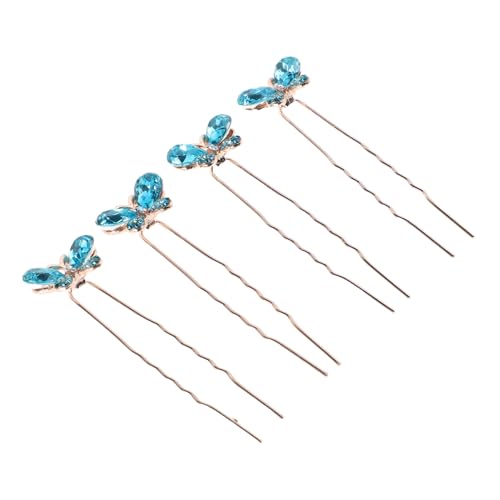 HAMPPLIES 4 Stück Teiliges U förmiges Haarnadeln Damen mit Funkelnden Strass Schmetterling Dekorative Braut Haarnadeln Eleganter Haarschmuck für Hochzeit Party und Alltag von HAMPPLIES