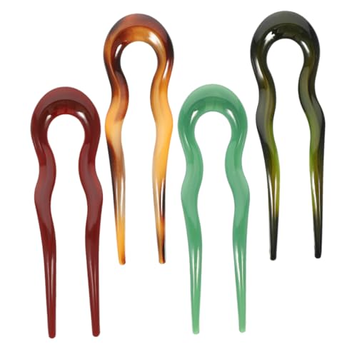 HAMPPLIES 4 Stück Teiliges Vintage U förmige Haarnadeln Große Zweizinkige Haarklammern Glänzend Minimalistisches Design Fester Griff für Dutt Eleganter Asiatischer Haarschmuck für Damen von HAMPPLIES