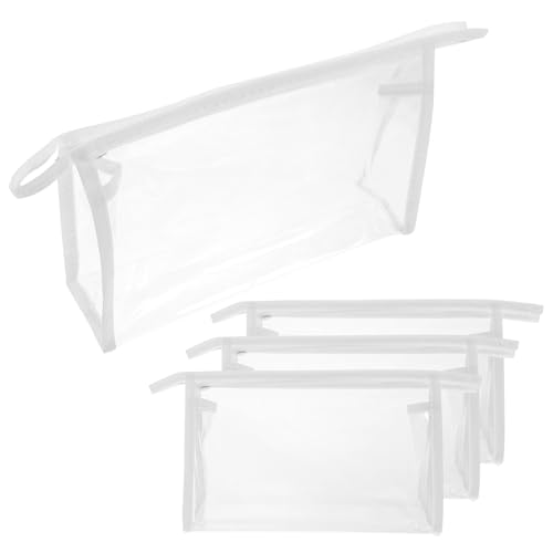 HAMPPLIES 4 Stück Teiliges Waschbeutel mit Reißverschluss Kompakte Kosmetiktasche für Reisen und Alltag Tragbarer Make Up Organizer Weiß Praktische Kulturbeutel für Damen von HAMPPLIES