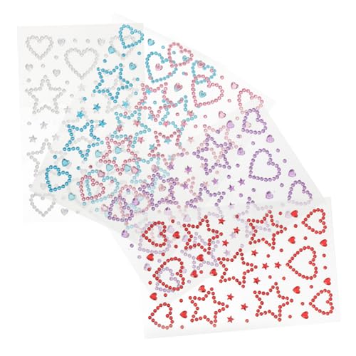 HAMPPLIES 5 Bögen Edelsteine ​​Zum Aufkleben Selbstklebende Make Up Aufkleber Und Festival Herzen Zum Selbermachen Für Dekoration Zum Basteln Stern Scrapbooking Strass Pentagramme von HAMPPLIES