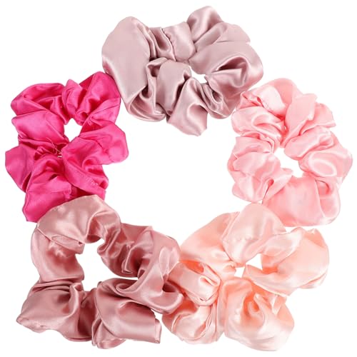 HAMPPLIES 5 Stück Große Satin Scrunchies Elastische Haargummis Schonend für Damen Mädchen Weich Glänzend Farbenfrohe Pferdeschwanz Halter für Alltag und Party von HAMPPLIES